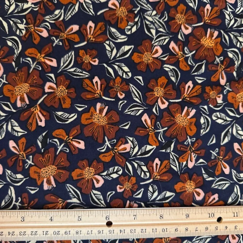 2 yards Brown Navy Floral Knit Fabric Pol/Spandex 58